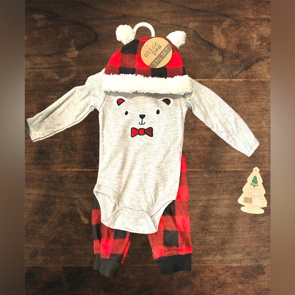 NWT Chick Pea Baby Boy Red and Black Buffalo Plaid 3-Piece Pant Set - Picture 1 of 2